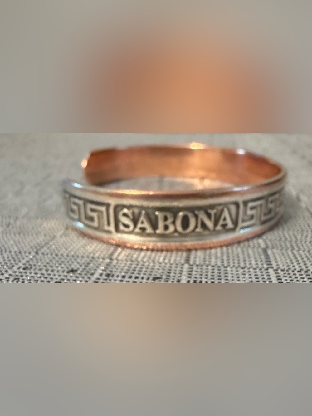 Sabona engraved metallic ring in mixed silver and rose gold tones